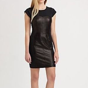 REBECCA TAYLOR Black Leather Panel Pencil Dress